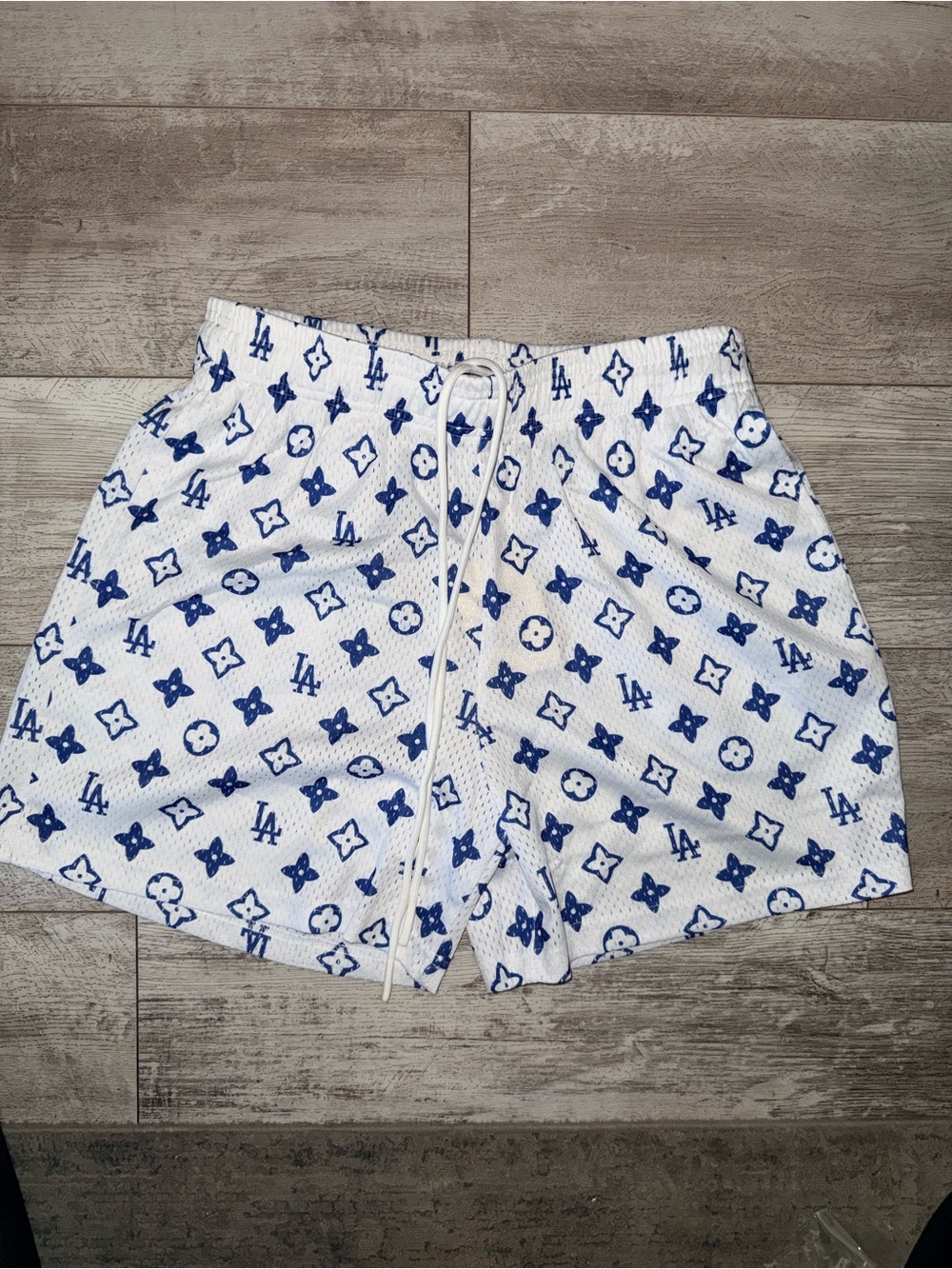 Bravest Studios LA Monogram Mesh Shorts White Blue NWT